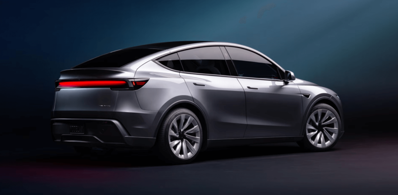Tesla Model Y'nin arka üç çeyrek açıdan görünümü
